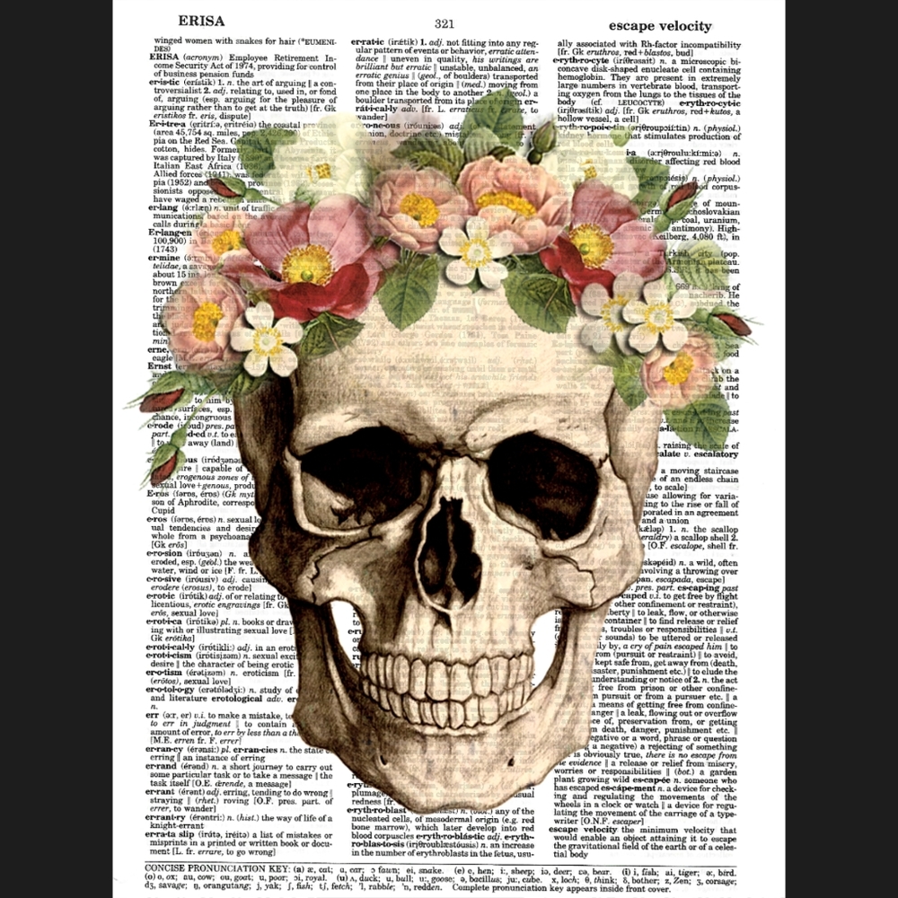 Flower Crown Gothic Skull Dictionary Art Print - Picture 4 of 4
